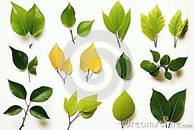 Fresh herb collection Basil leaves arranged on a simple white backdrop Stock Photo