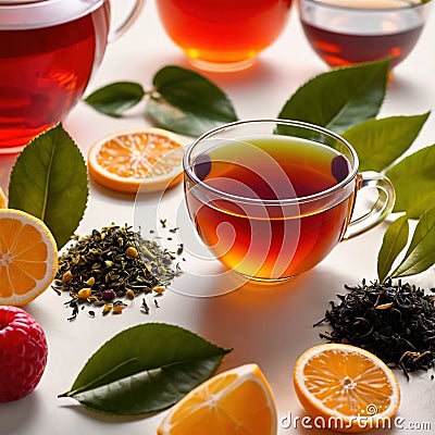 Fresh herbal fruit tea with leaves herbs and citrus Stock Photo