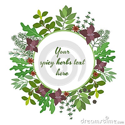 Fresh herbs circular frame Vector Illustration