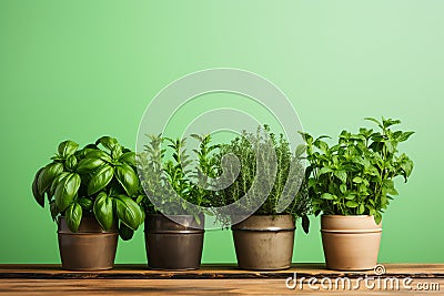 Fresh Herbs in Pots Vintage Country Kitchen Stock Photo