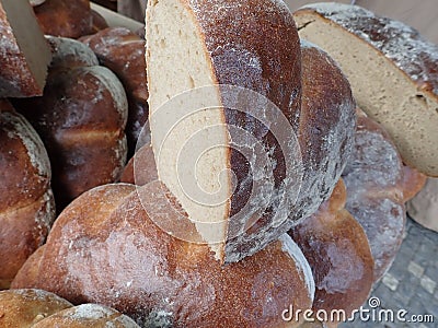 Fresh homemade baked bread in abundance Stock Photo