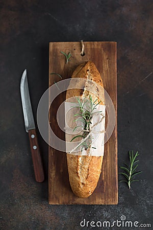 Baguette bread with rosemary Stock Photo