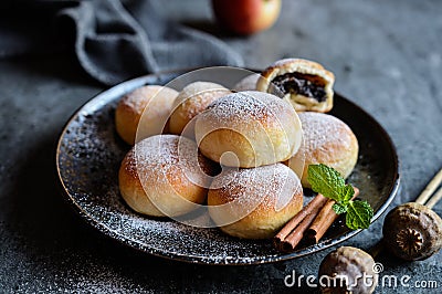 Homemade buns filled with poppy seeds and apple Stock Photo