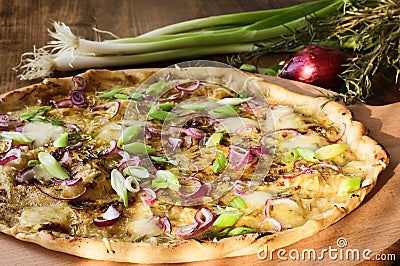 Fresh Homemade Pizza French Style Tarte Flambee Stock Photo