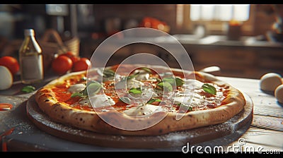 fresh homemade realistic italian pizza margherita with buffalo mozzarella and basi Stock Photo