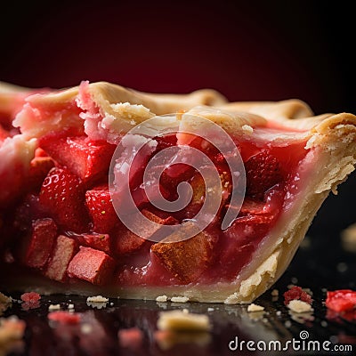 Fresh homemade slice of strawberry rhubarb pie Stock Photo