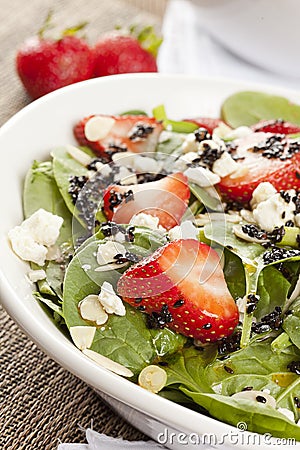 Fresh Homemade Strawberry Spinach Salad Stock Photo