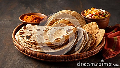 Fresh homemade taco on a wooden plate, high angle view generated by AI Stock Photo