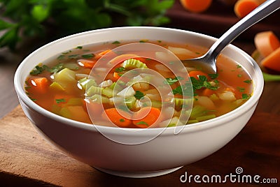 Fresh homemade vegetable soup dish bowl. Generate Ai Stock Photo