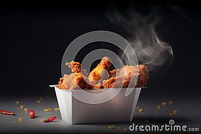 fresh hot chicken tenders or wings in takeaway container, hot ready to serve and eat banner with copy space empty area ,Generative Stock Photo