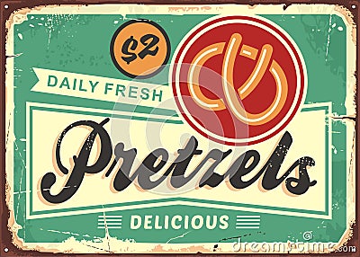 Daily fresh hot pretzels retro bakery sign Vector Illustration