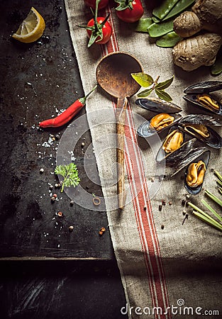 Fresh ingredients for a gourmet seafood dinner Stock Photo