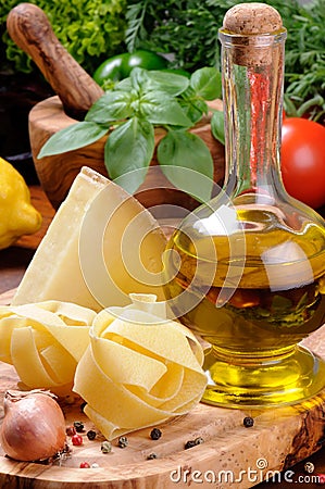 Fresh ingredients for traditional Italian cuisine Stock Photo