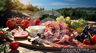 Fresh jamon with pieces of cheese and vegetables Stock Photo