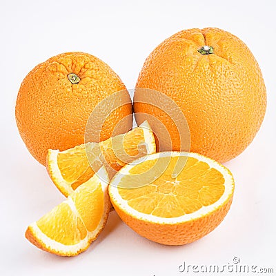 Fresh juicy oranges on a white isolated background Stock Photo