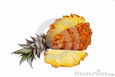 Fresh juicy pineapple with cut off slice Stock Photo