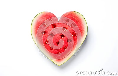 Fresh juicy watermelon slice heart shape isolated on white background Stock Photo