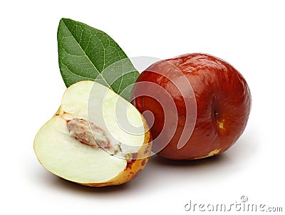 Fresh jujubes and leaves Stock Photo