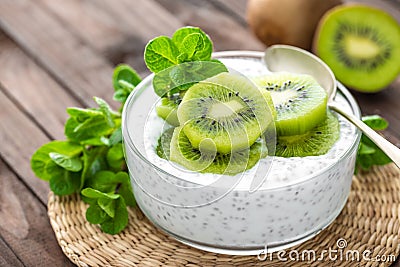 Fresh kiwi yogurt with fruits and chia seeds Stock Photo