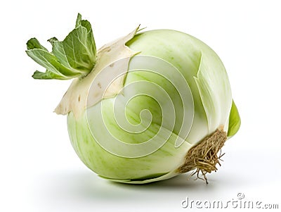 Fresh kohlrabi with green leaves on isolated white backround. full depth of field Stock Photo