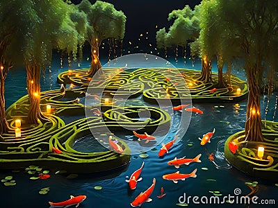 Fresh Koi pond garden Stock Photo