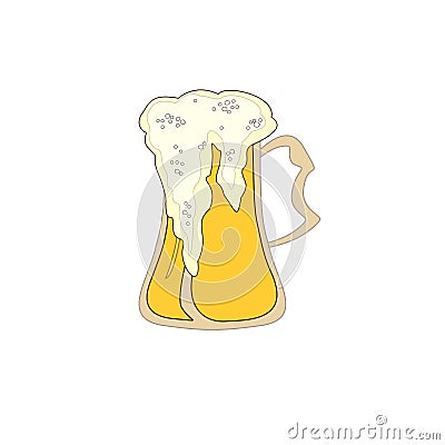Fresh kvass, beer with foam icon. Outline with color fresh kvass, beer vector icon isolated on white background Vector Illustration