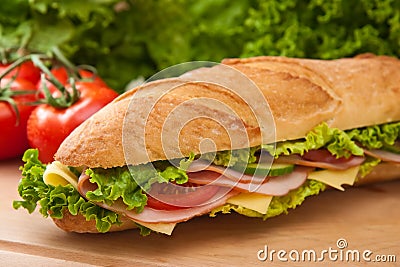 Fresh large ham & swiss sandwich Stock Photo