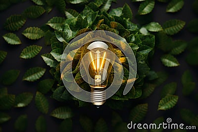 Fresh Leaf Lightbulb Top View. Generative AI Stock Photo