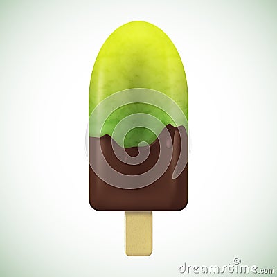 Fresh lemon-lime and mint ice-cream in chocolate. Tasty and creamy dessert in realistic style. 3d vector illustration. Green colo Vector Illustration