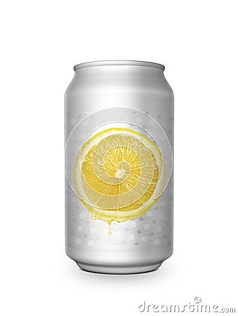 Fresh lemon soft drink in aluminum can on white background For design Stock Photo