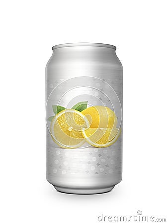 Fresh lemon soft drink in aluminum can on white background For design Stock Photo