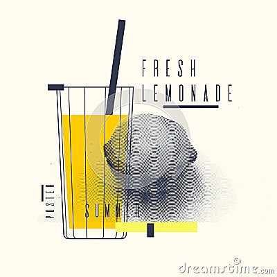 Fresh lemonade stylish poster, trendy graphics. Vector Illustration