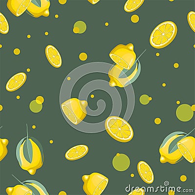 Fresh lemons background, hand drawn icons. Wallpaper vector. Colorful seamless pattern with a collection of fresh fruits. Cartoon Illustration