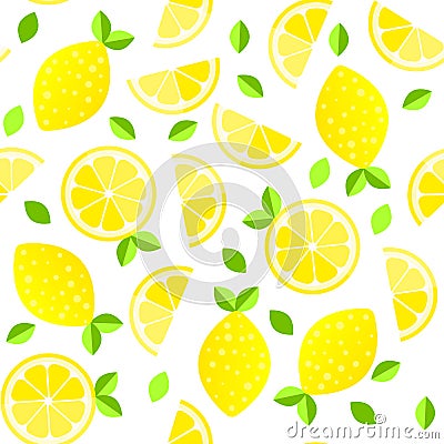 Fresh lemons background. Hand drawn overlapping backdrop. Colorful wallpaper vector. Seamless pattern with citrus fruits Vector Illustration