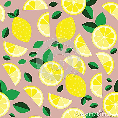 Fresh lemons background. Hand drawn overlapping backdrop. Colorful wallpaper vector. Seamless pattern with citrus fruits Vector Illustration