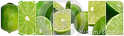 Fresh Lime Collage, Various Green Lemons Collection Stock Photo