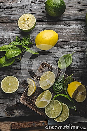 Fresh lime and lemons, ready to serve in drink Stock Photo