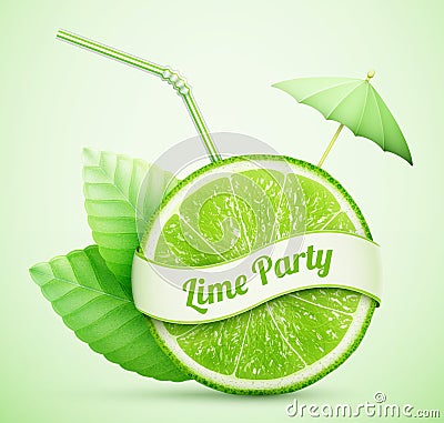 Fresh lime with ribbon and cocktail stick Vector Illustration