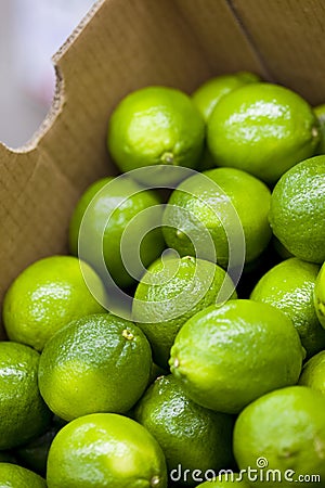 Fresh Limes On Display At Market Stock Photo