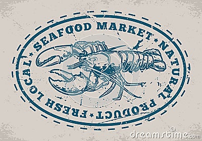 Fresh lobster emblem vintage monochrome Vector Illustration