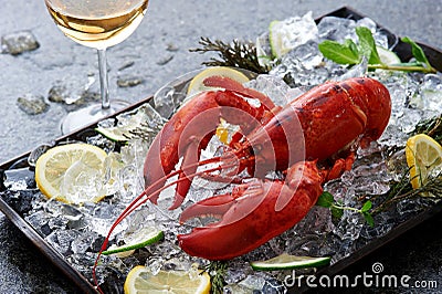 Fresh lobster on ice Stock Photo