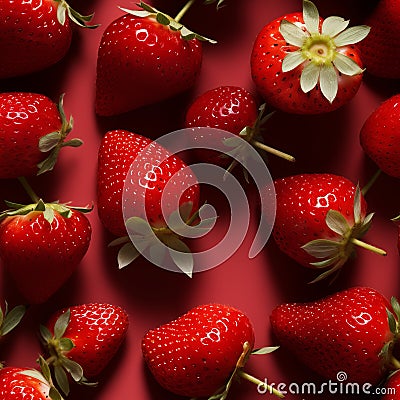 Fresh and luscious ripe strawberries, full of flavor, beautifully isolated on a vivid red background Stock Photo