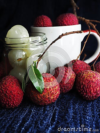 Fresh Lychy fruit and sweet tast redcover fruit Stock Photo