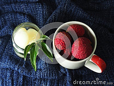 Fresh Lychy fruit and sweet tast redcover fruit Stock Photo