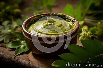 Fresh made ayurvedic henna cream a herbal natural hair dye , used in skin care as well. Generative AI Stock Photo