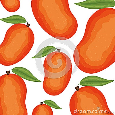 Fresh mangos fruits pattern background Vector Illustration