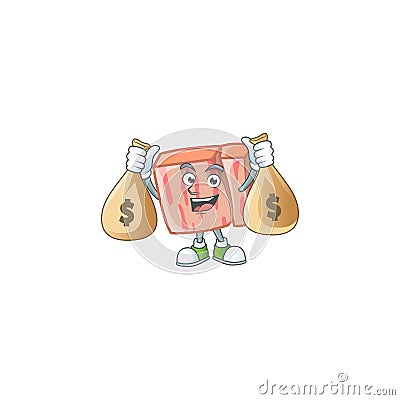 Fresh meat cartoon with holding money bag character shape Vector Illustration