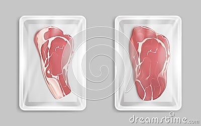 Fresh meat marble beef steak in plastic package, Vector Illustration