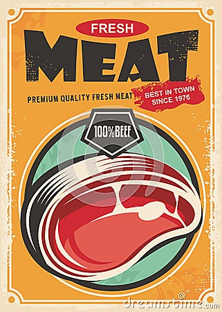 Fresh meat promotional retro poster design Vector Illustration