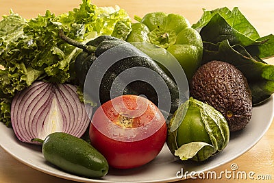 Fresh Mexican Vegetables in a white Plate Stock Photo